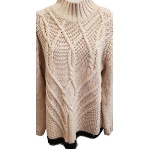 Made in Italy  by Oriana Oversized Cableknit Mock Neck Sweater Large  Tan